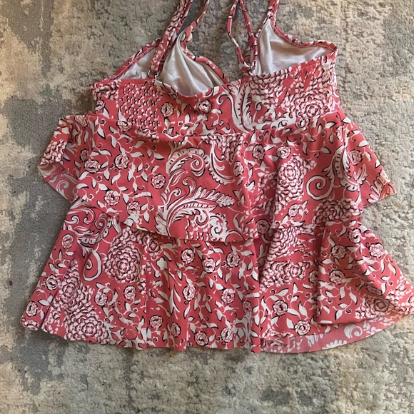 Floral Pinkish Coral and White Sleeveless Top or Swim Top Size 12 - Picture 3 of 5